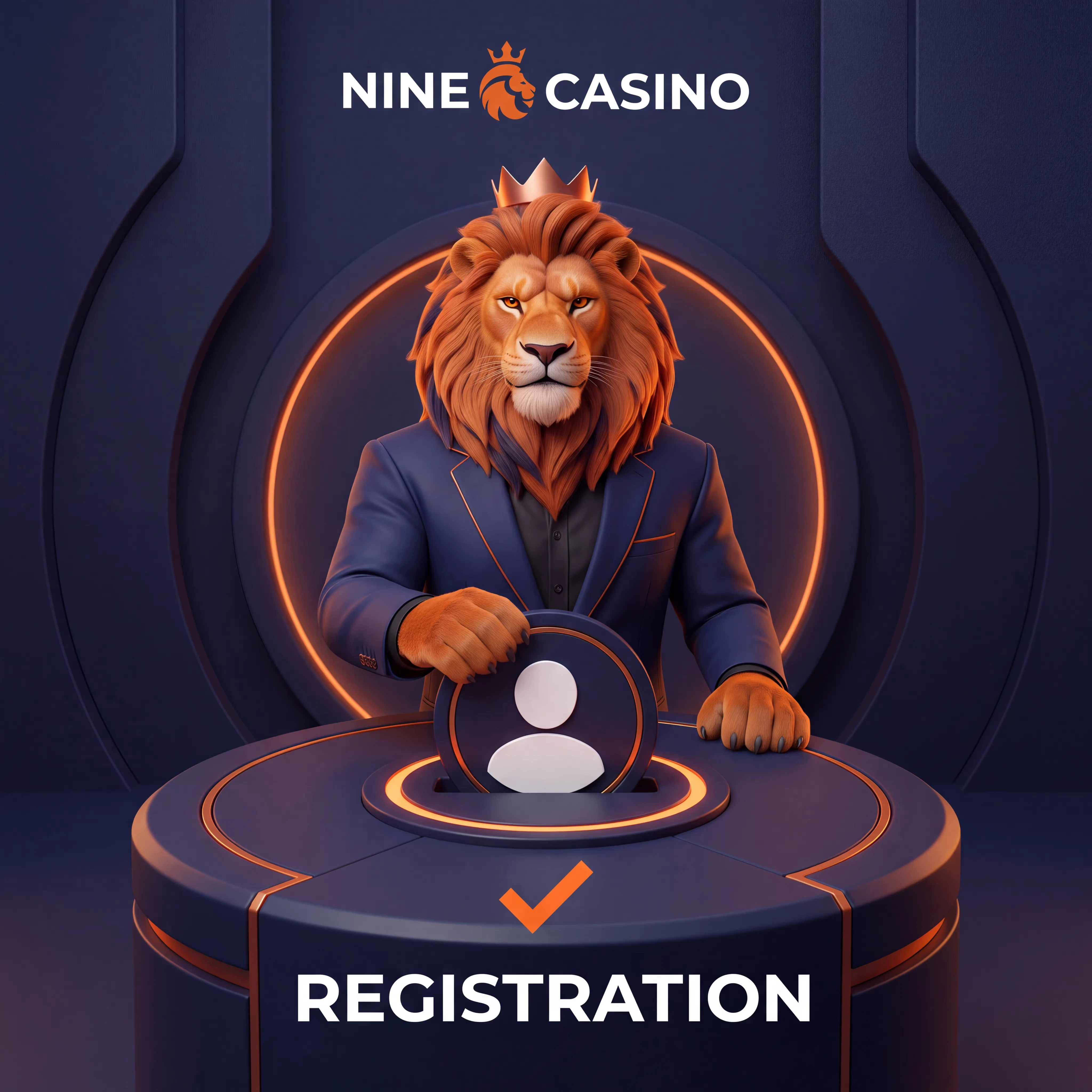 Nine Casino registration podium with the Nine lion
