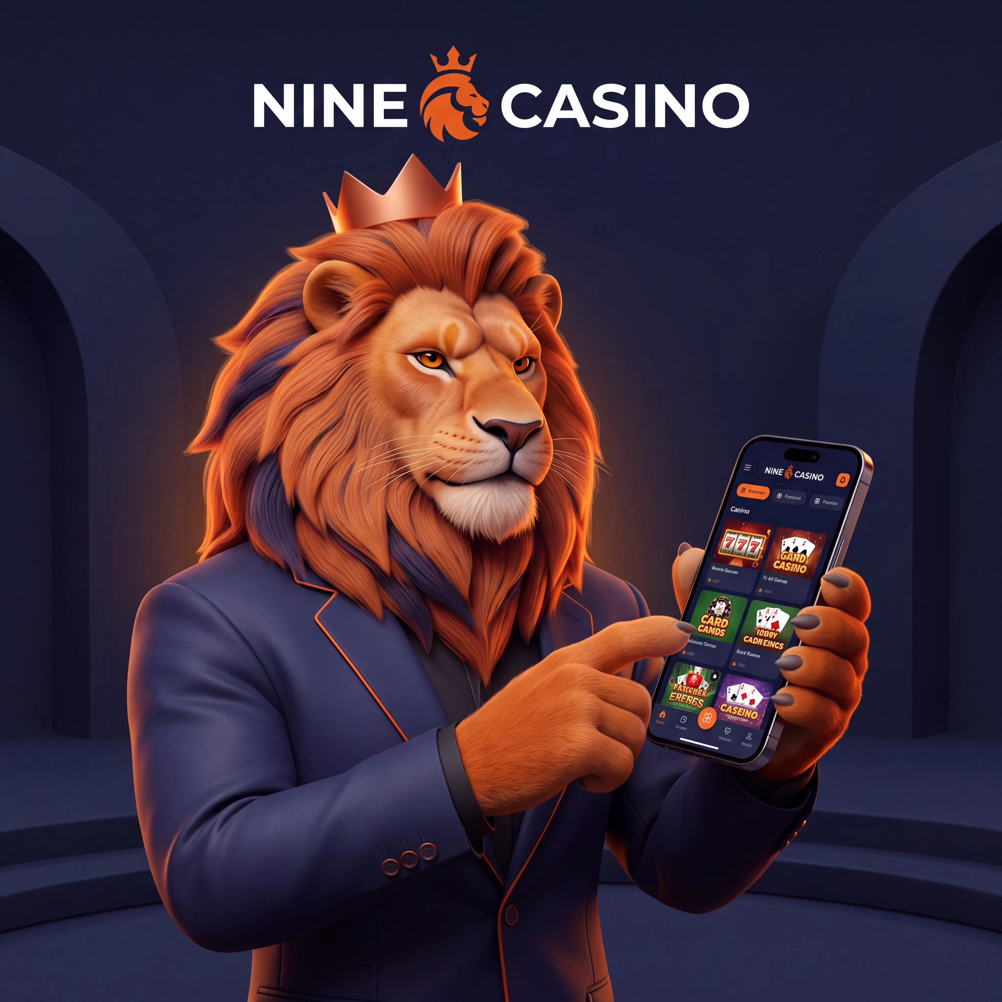 Nine Casino mobile lobby displayed on a smartphone